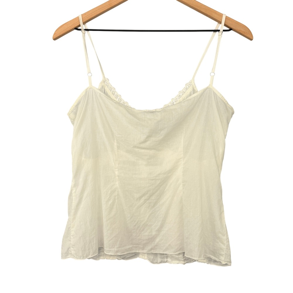Y2K Camisole Tank Top‎ Women Large White Lace Trim Pleated Adjustable Strap - Picture 3 of 6